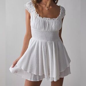 Urban Outfitters White Ruffled Smocked Romper